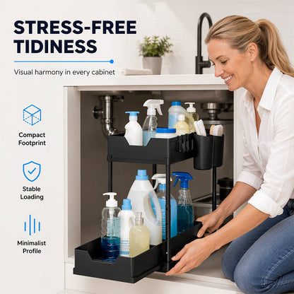 2-Tier Under Sink Organizer with Hooks