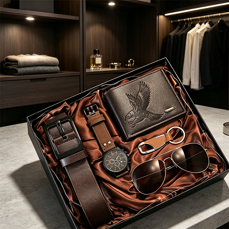 📢📢50% OFF !! ⏰Men's 7-Piece Gift Set with Watch Wallet Belt Sunglasses Keychain