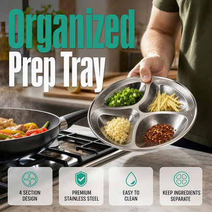 4-Compartment Prep Plate for Kitchen Organization