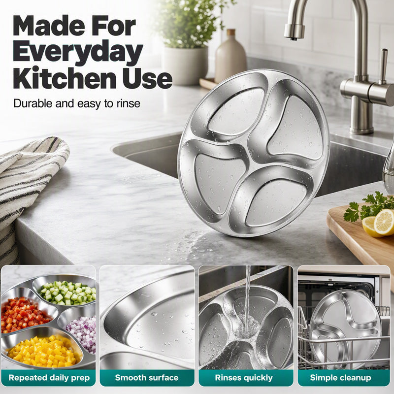 4-Compartment Prep Plate for Kitchen Organization