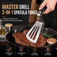 🍳 LIMITED-TIME 50% OFF! 🔥 2-in-1 Stainless Steel Food Spatula Tong – Efficient Oil Drainage, Comfort Grip & One-Hand Sliding Lock – Versatile Kitchen Essential ✨