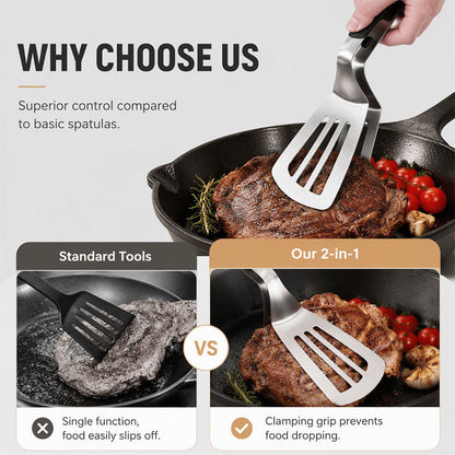 🍳 LIMITED-TIME 50% OFF! 🔥 2-in-1 Stainless Steel Food Spatula Tong – Efficient Oil Drainage, Comfort Grip & One-Hand Sliding Lock – Versatile Kitchen Essential ✨