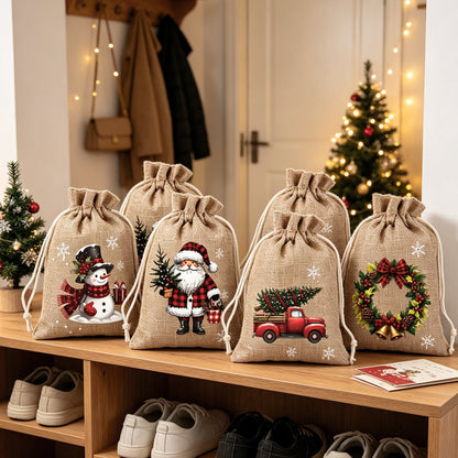 Christmas Drawstring Gift Bags – Festive Santa & Reindeer Prints, Double Drawstring Closure & Durable Fabric – Holiday Cheer in Every Gift ✨