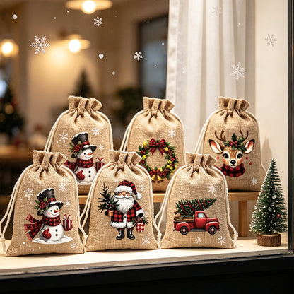 Christmas Drawstring Gift Bags – Festive Santa & Reindeer Prints, Double Drawstring Closure & Durable Fabric – Holiday Cheer in Every Gift ✨