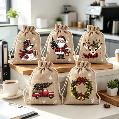 Christmas Drawstring Gift Bags – Festive Santa & Reindeer Prints, Double Drawstring Closure & Durable Fabric – Holiday Cheer in Every Gift ✨