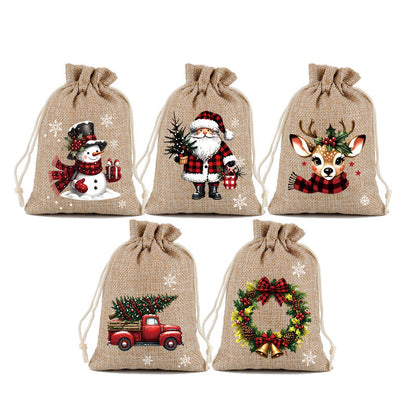 Christmas Drawstring Gift Bags – Festive Santa & Reindeer Prints, Double Drawstring Closure & Durable Fabric – Holiday Cheer in Every Gift ✨