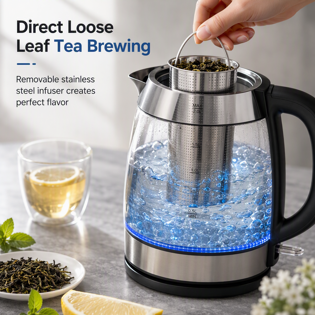 2L Large Capacity Glass Electric Kettle with Automatic Shut Off and Overheat Protection
