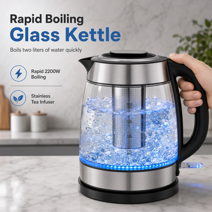 2L Large Capacity Glass Electric Kettle with Automatic Shut Off and Overheat Protection