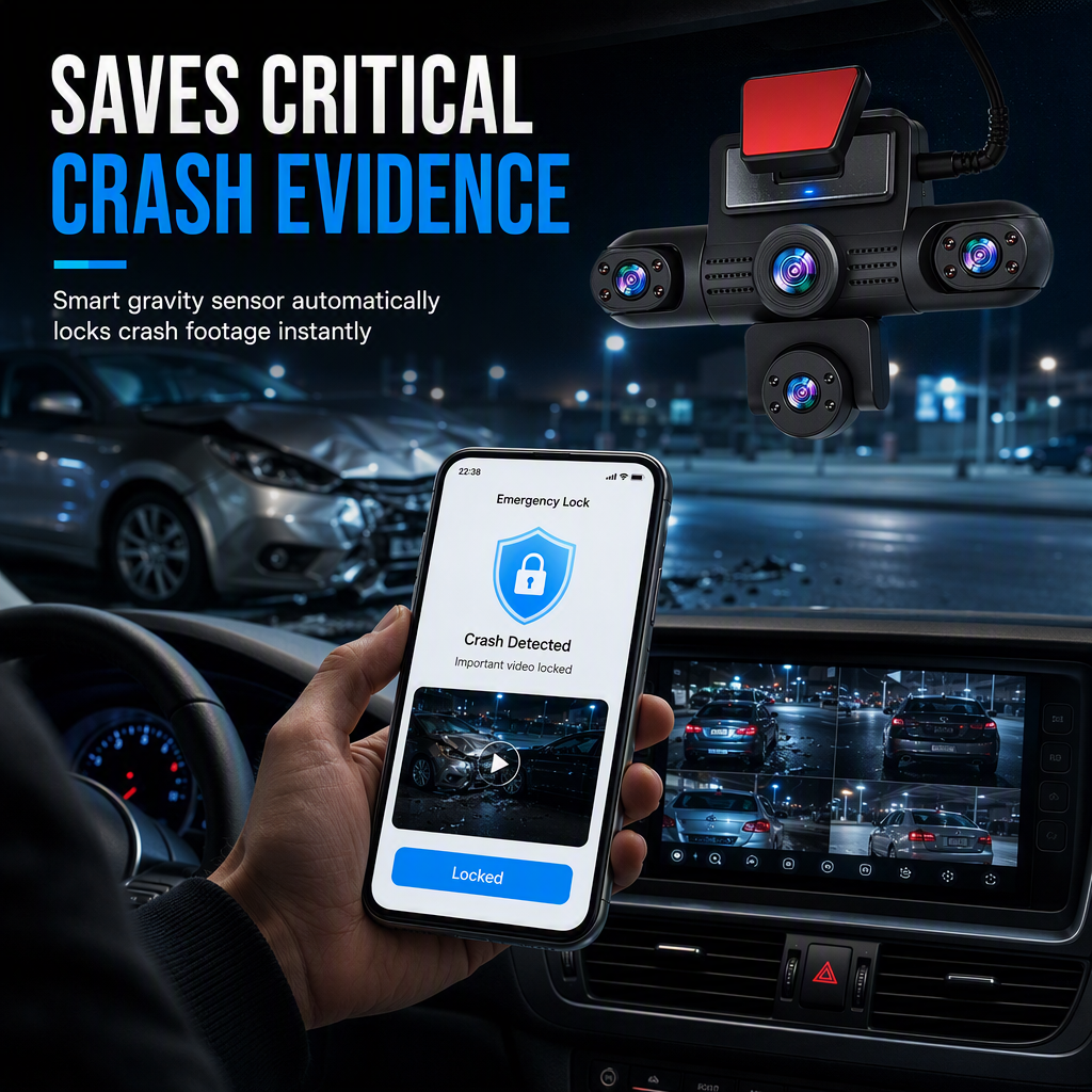 4K 360 Degree Panoramic Car Dash Cam with 5 Cameras Hidden Driving Recorder and Vehicle Monitoring System