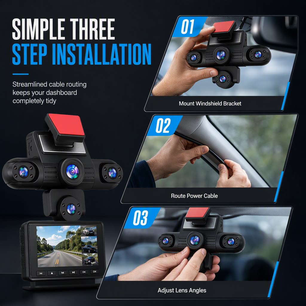 4K 360 Degree Panoramic Car Dash Cam with 5 Cameras Hidden Driving Recorder and Vehicle Monitoring System