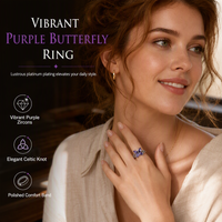 🦋 50% OFF! ✨ Korean Style Sweet & Cool Butterfly Ring for Women – Vibrant Purple Gemstones, Intricate Celtic Weave & Platinum Color – Elegant Daily Luxury 💜