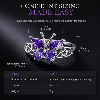 🦋 50% OFF! ✨ Korean Style Sweet & Cool Butterfly Ring for Women – Vibrant Purple Gemstones, Intricate Celtic Weave & Platinum Color – Elegant Daily Luxury 💜