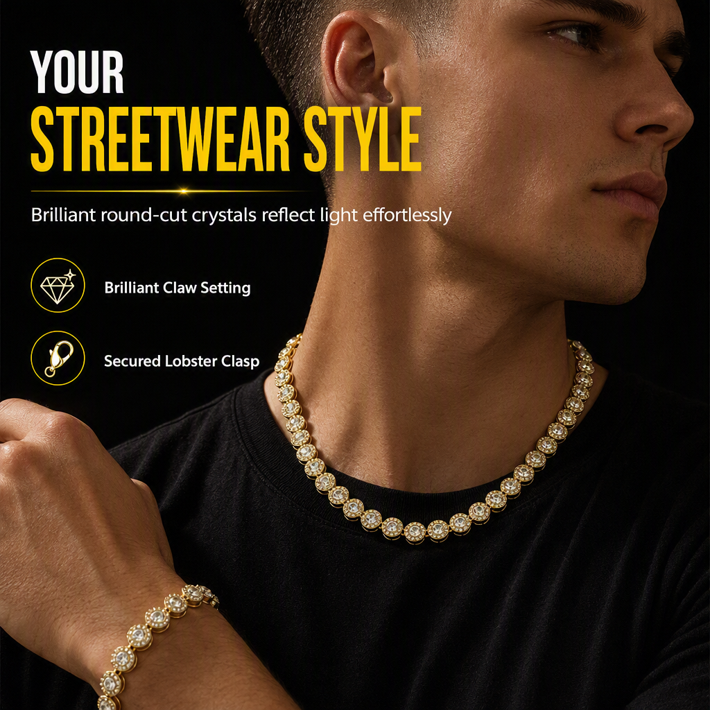 🔥 LIMITED‑TIME 50% OFF! ✨ Men’s Hip Hop Round Rhinestone Necklace – Sparkly, Comfortable, Street‑Ready ✨