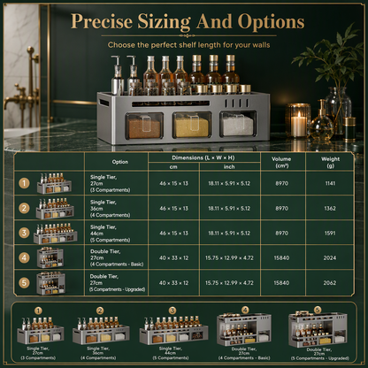 No-Drill Wall-Mounted Kitchen Spice Rack and Seasoning Organizer Box with Condiment Jars and Spoons