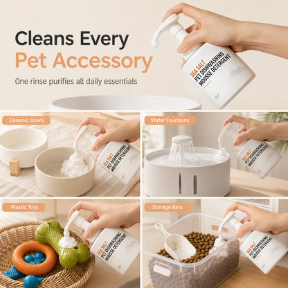 Sea Salt Pet Dishwashing Mousse Detergent for Dog Food Bowls and Tableware with Cleaning Sponge Set