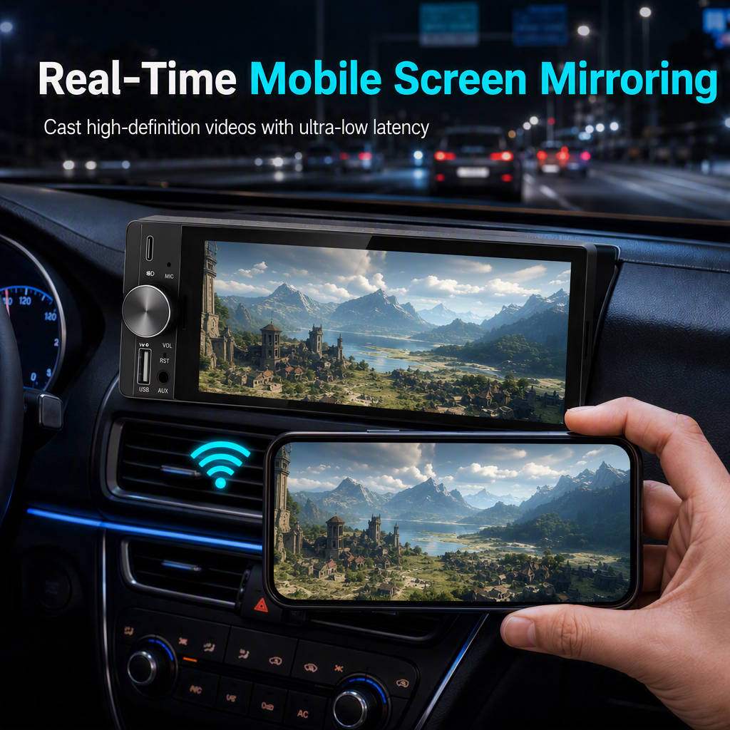 6.5 Inch Single Din Car MP5 Player with Wireless CarPlay and Android Auto FM Radio