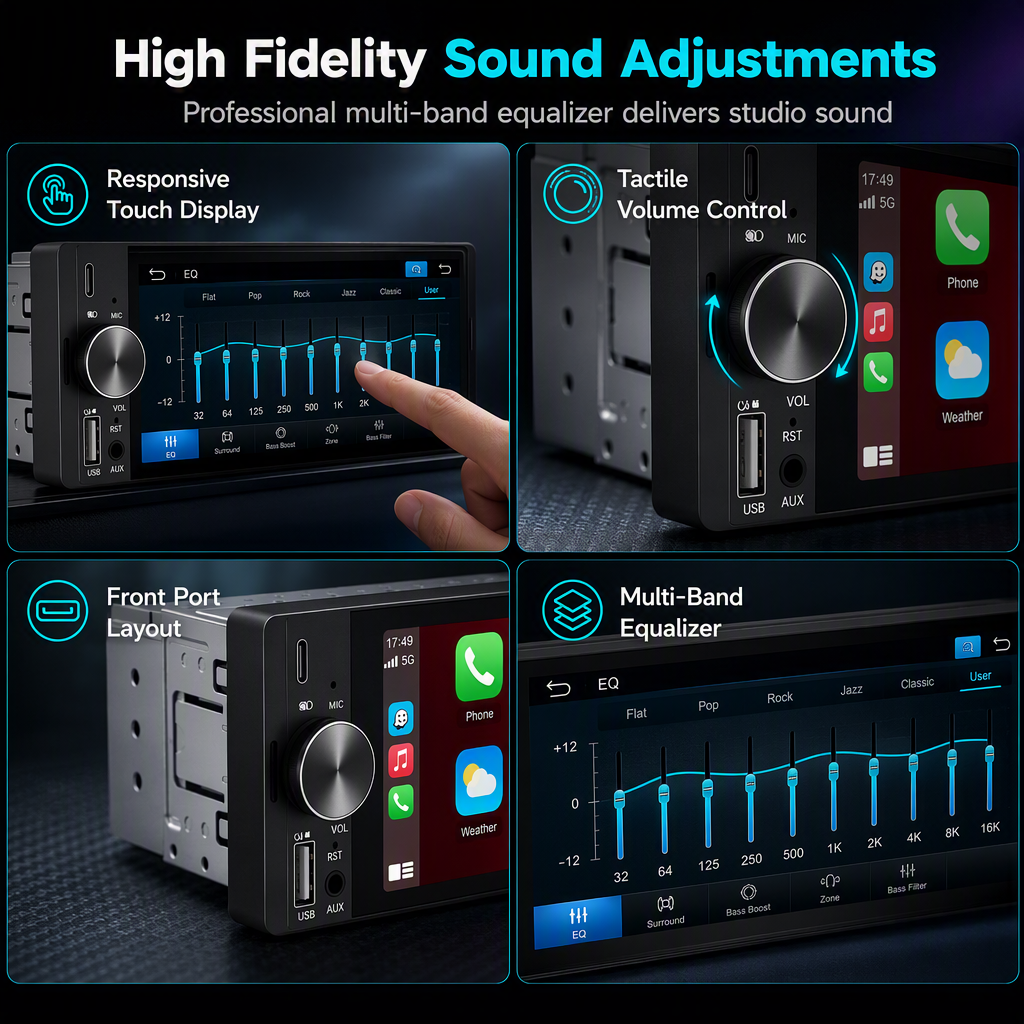 6.5 Inch Single Din Car MP5 Player with Wireless CarPlay and Android Auto FM Radio