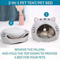 📢📢50% OFF !! ⏰2-in-1 Pet Tent & Bed – Convertible cat cave with removable cushion, spacious for cats & small dogs.