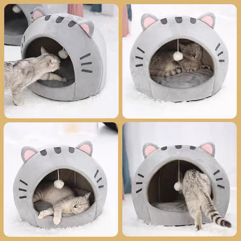 📢📢50% OFF !! ⏰2-in-1 Pet Tent & Bed – Convertible cat cave with removable cushion, spacious for cats & small dogs.