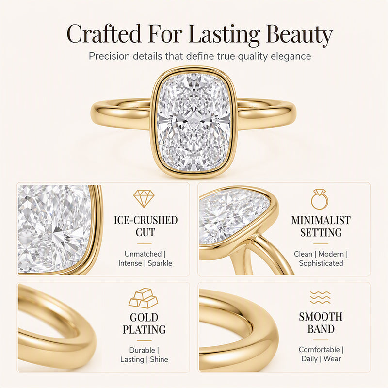 Women's Elegant Ice-Cut Cushion Bezel Ring