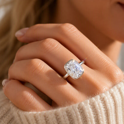Women's Elegant Ice-Cut Cushion Bezel Ring