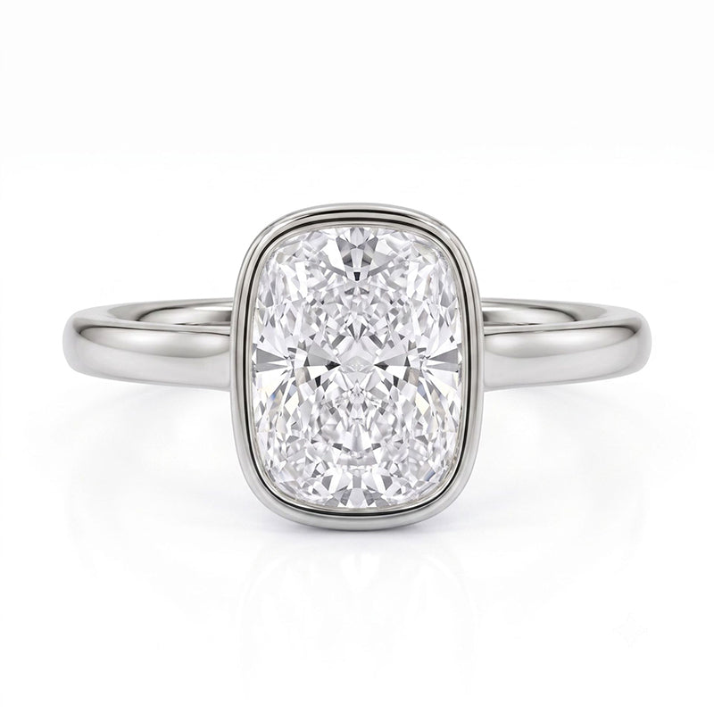 Women's Elegant Ice-Cut Cushion Bezel Ring