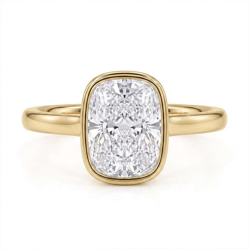 Women's Elegant Ice-Cut Cushion Bezel Ring