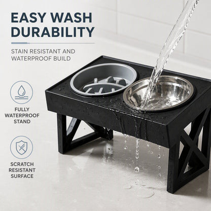 Elevated Dog Bowls with Slow Feeder & Stainless Steel Bowls