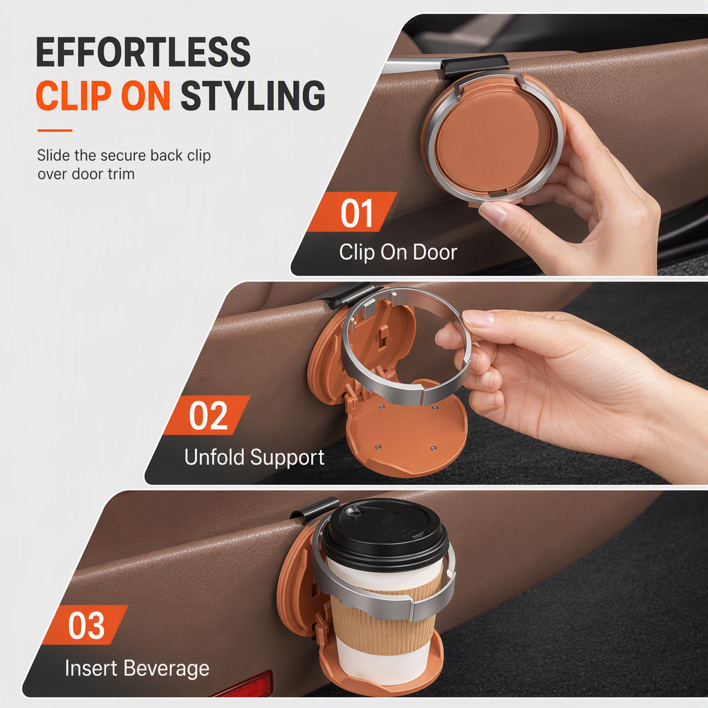 📢📢50% OFF !! ⏰Multifunctional Foldable Car Door Cup Holder Large Diameter Drink and Water Bottle Storage Rack