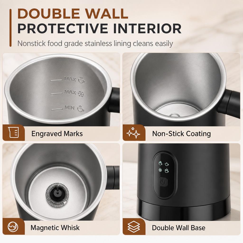 400W Automatic Electric Milk Frother and Hot and Cold Milk Foamer Household Milk Foaming Mixing Cup for Coffee