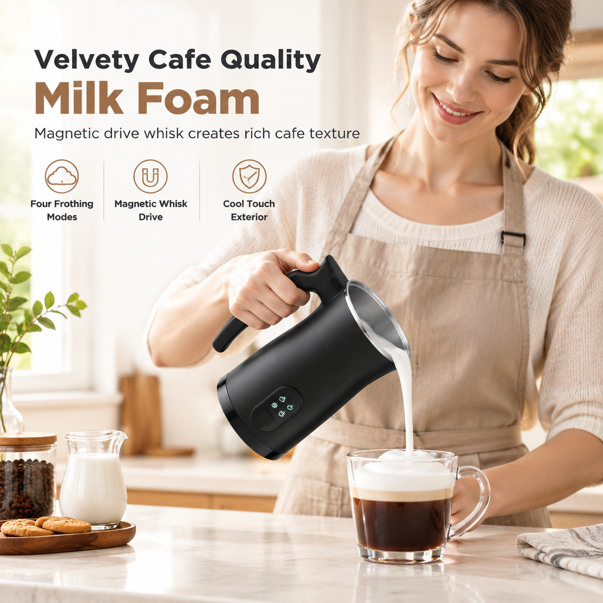 400W Automatic Electric Milk Frother and Hot and Cold Milk Foamer Household Milk Foaming Mixing Cup for Coffee