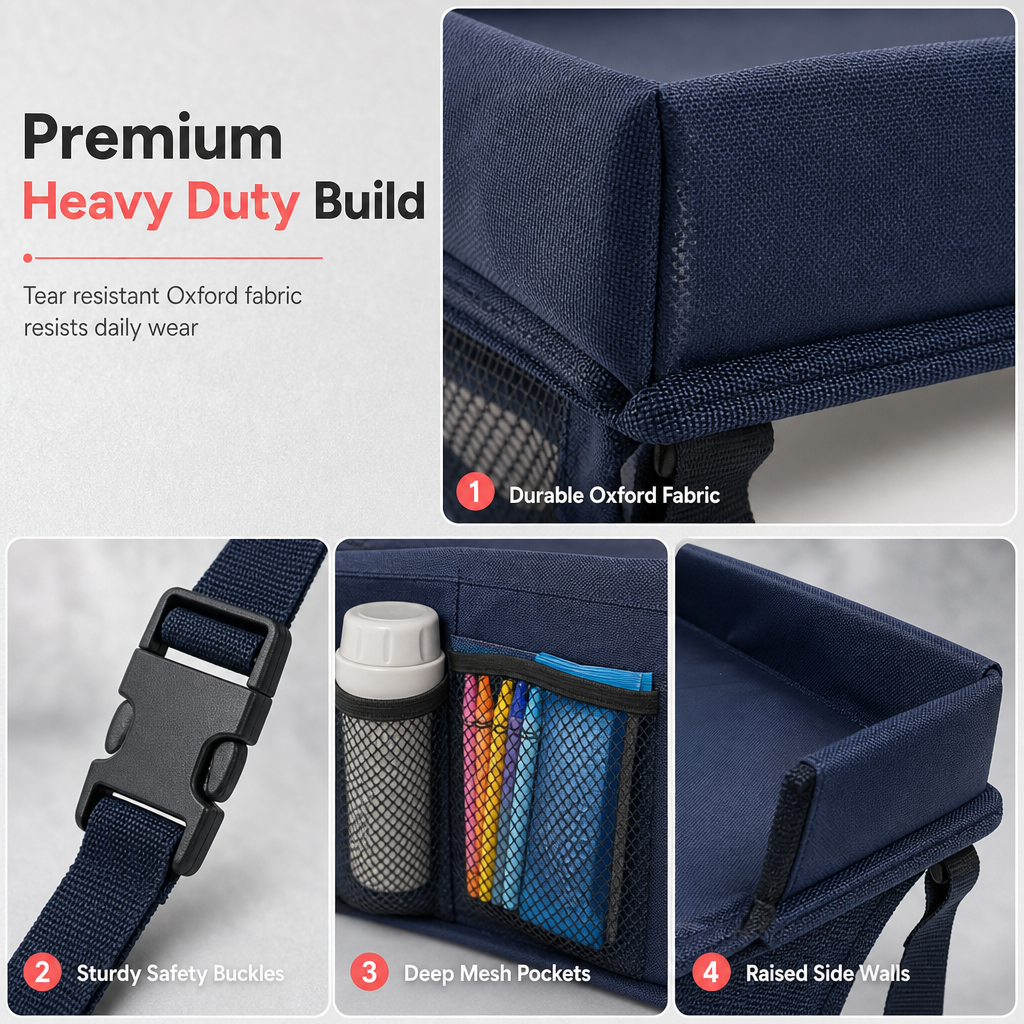 Kids Car Seat Travel Tray Activity Desk with Lap Drawing Board and Baby Stroller Backseat Hanging Storage Organizer Bag