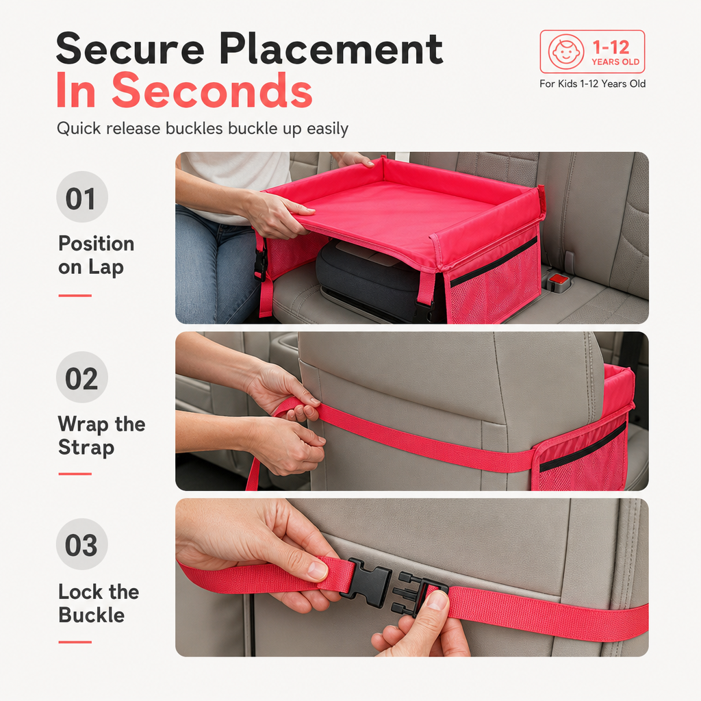 Kids Car Seat Travel Tray Activity Desk with Lap Drawing Board and Baby Stroller Backseat Hanging Storage Organizer Bag