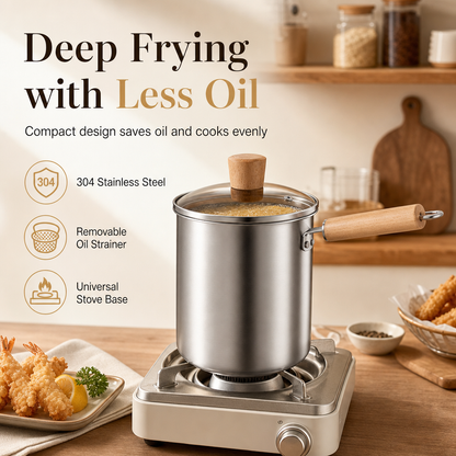 304 Stainless Steel Mini Deep Fryer Pot with Frying Basket and Lid Multifunctional Household Small Frying Pot and Baby Food Milk Pot