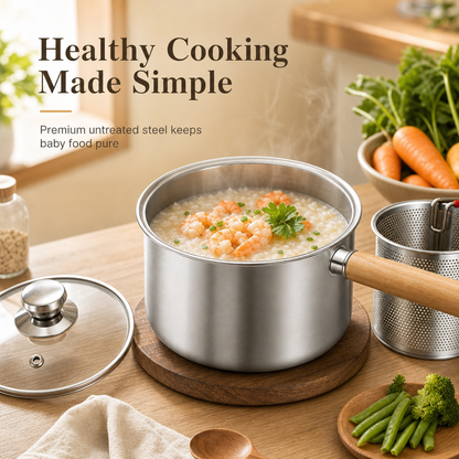 304 Stainless Steel Mini Deep Fryer Pot with Frying Basket and Lid Multifunctional Household Small Frying Pot and Baby Food Milk Pot
