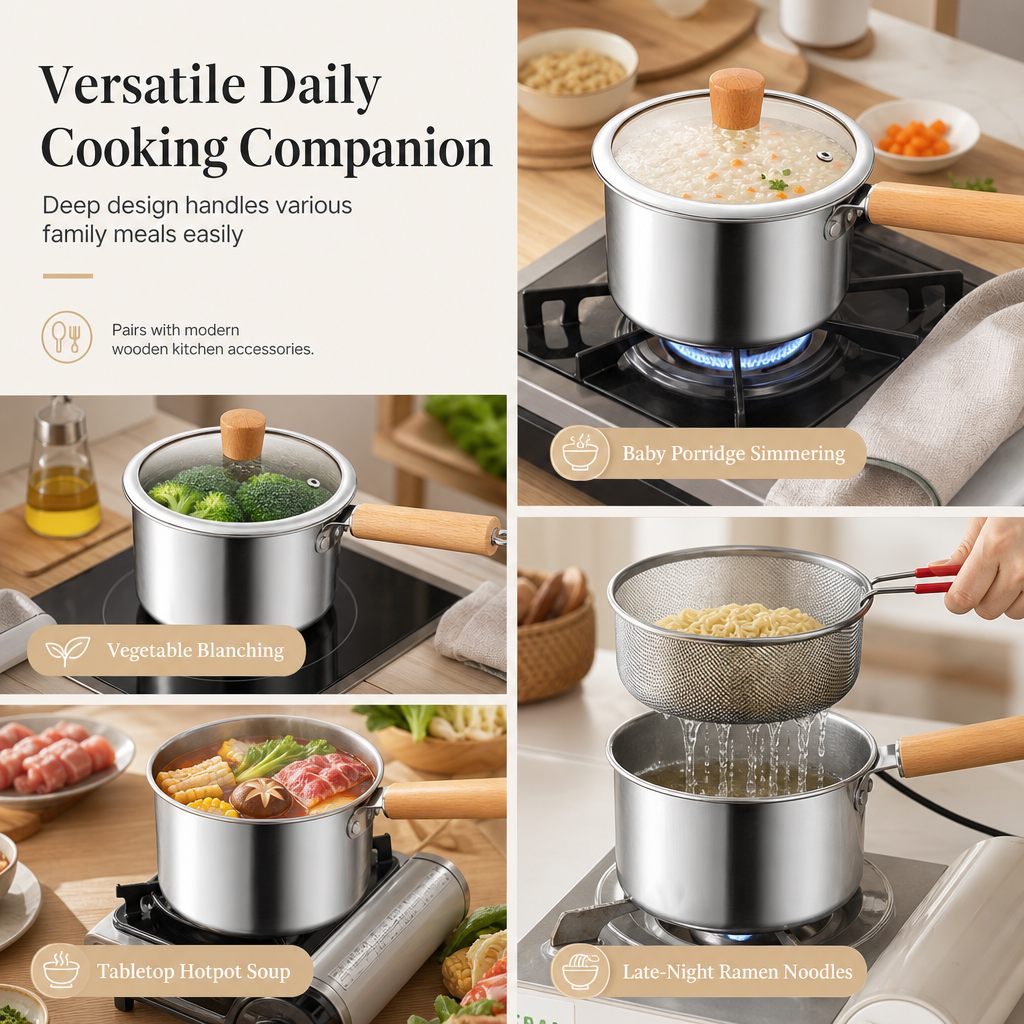 304 Stainless Steel Mini Deep Fryer Pot with Frying Basket and Lid Multifunctional Household Small Frying Pot and Baby Food Milk Pot