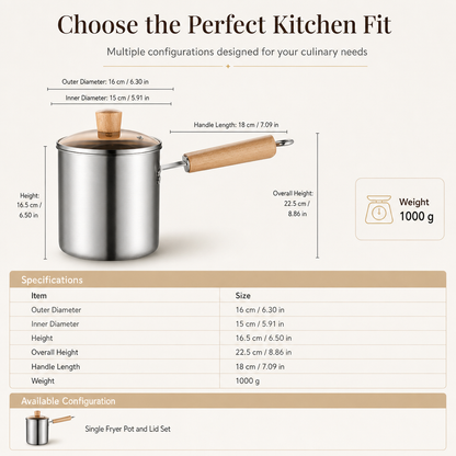 304 Stainless Steel Mini Deep Fryer Pot with Frying Basket and Lid Multifunctional Household Small Frying Pot and Baby Food Milk Pot