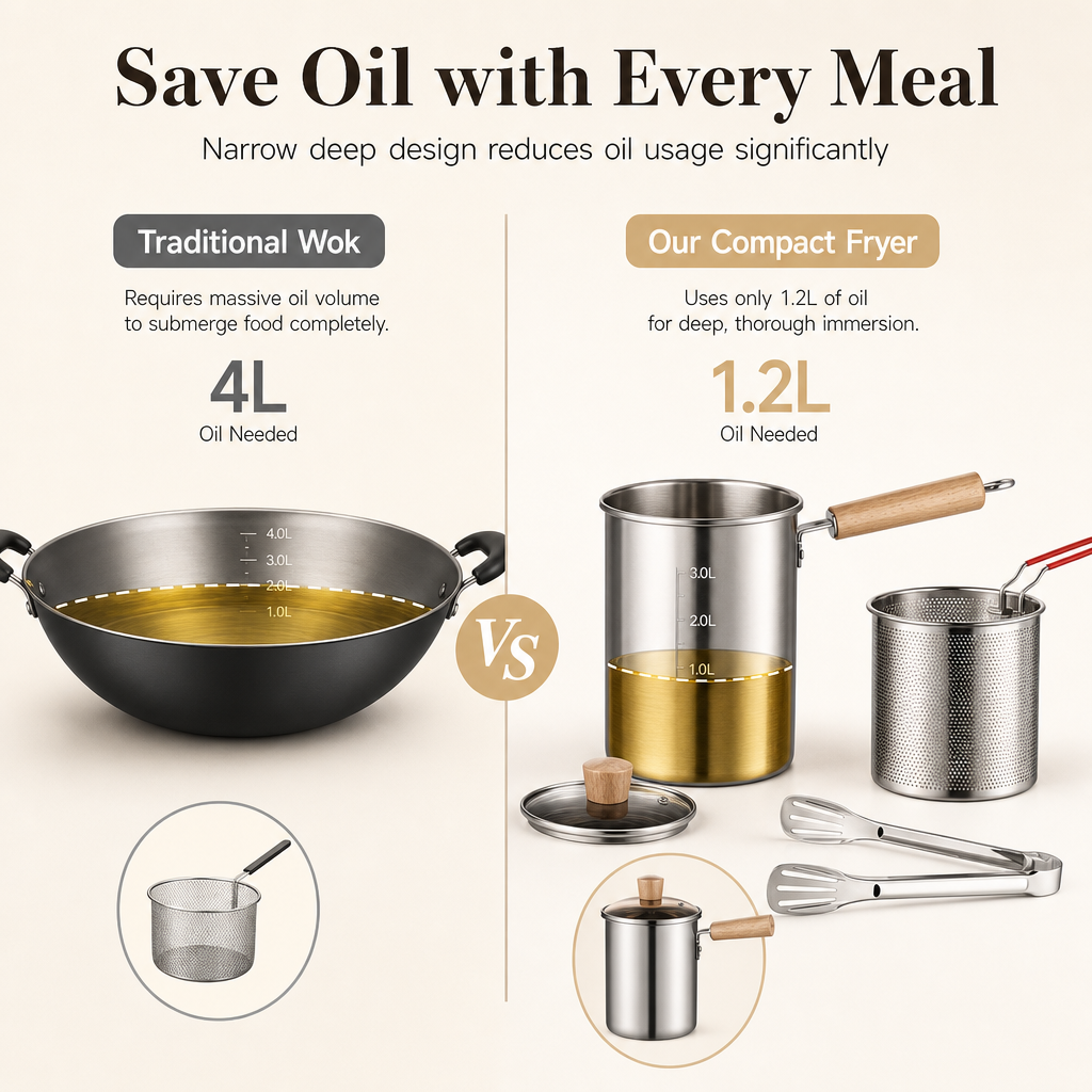 304 Stainless Steel Mini Deep Fryer Pot with Frying Basket and Lid Multifunctional Household Small Frying Pot and Baby Food Milk Pot