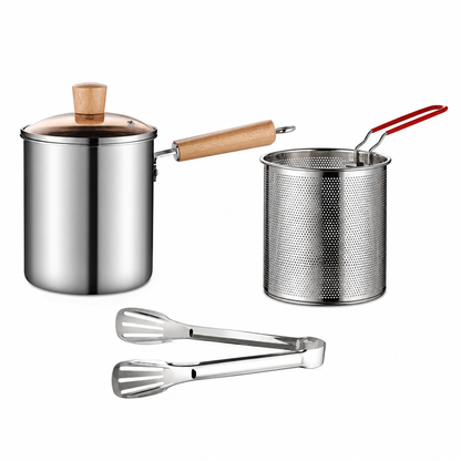 304 Stainless Steel Mini Deep Fryer Pot with Frying Basket and Lid Multifunctional Household Small Frying Pot and Baby Food Milk Pot