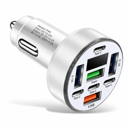 40W 8 in 1 Fast Car Adapter with Digital Voltage Display 4 USB and 4 PD Ports