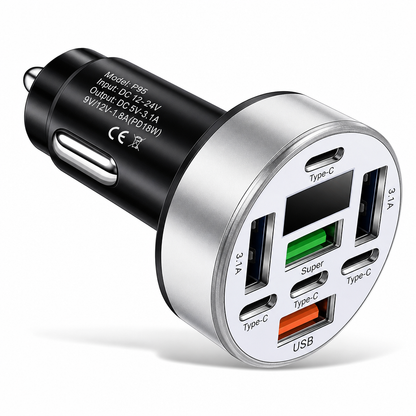 40W 8 in 1 Fast Car Adapter with Digital Voltage Display 4 USB and 4 PD Ports