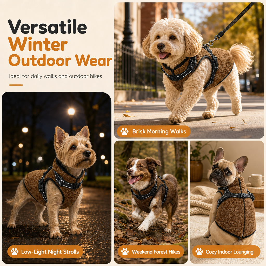 Warm Winter Dog Coat with Reflective Strips and Harness for Small and Medium Dogs