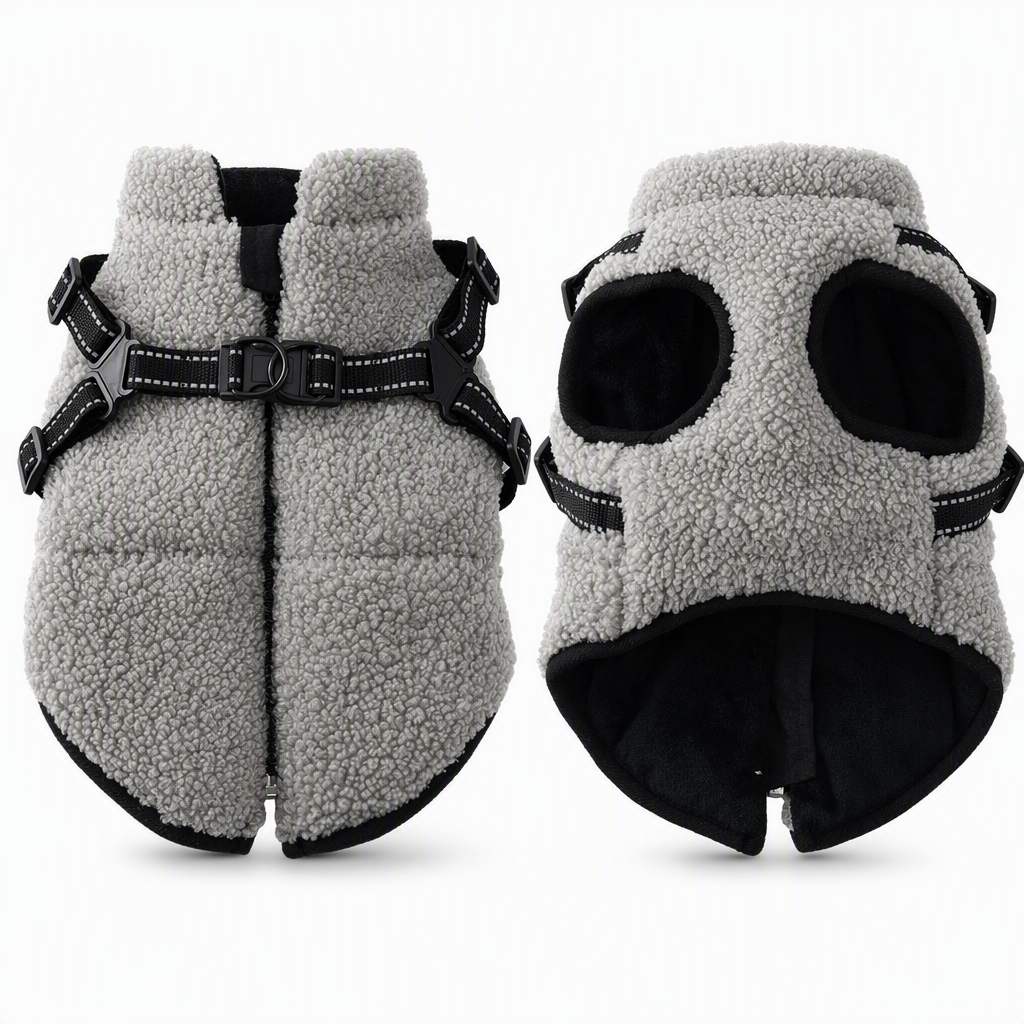 Warm Winter Dog Coat with Reflective Strips and Harness for Small and Medium Dogs
