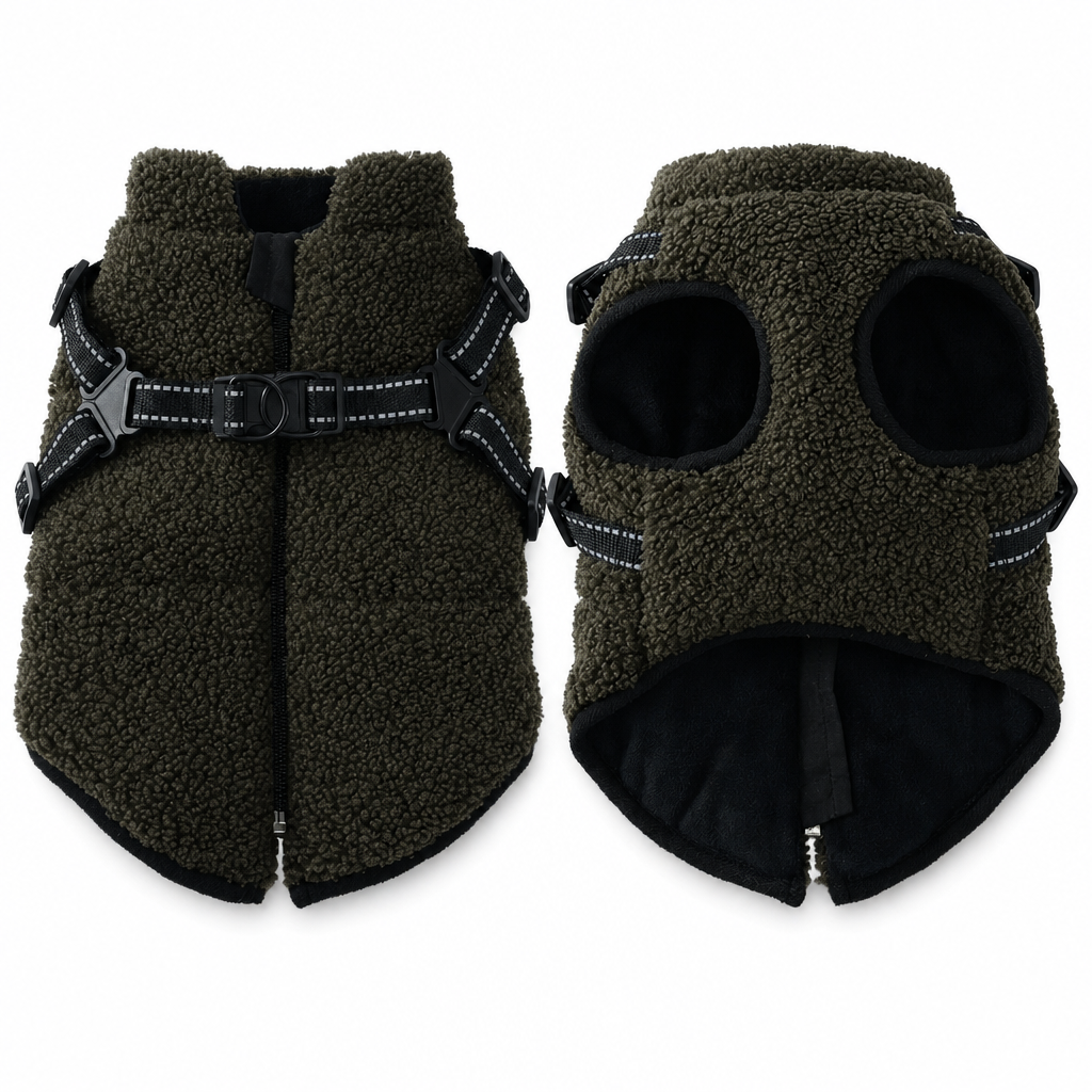 Warm Winter Dog Coat with Reflective Strips and Harness for Small and Medium Dogs