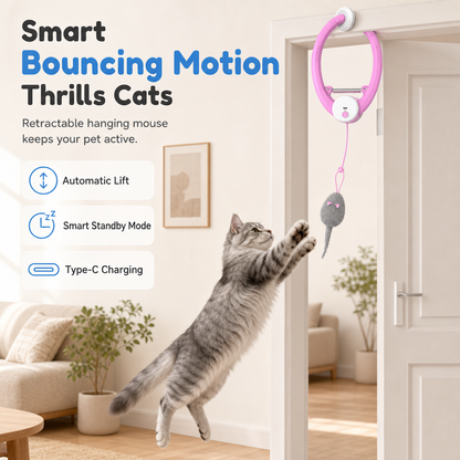 Automatic Hanging Toy with Door Frame Clip Electric Bouncing Mouse Interactive Toy for Pets