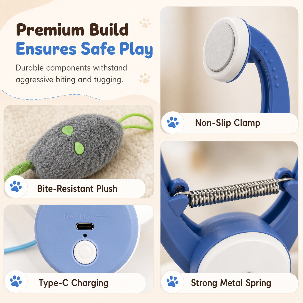 Automatic Hanging Toy with Door Frame Clip Electric Bouncing Mouse Interactive Toy for Pets