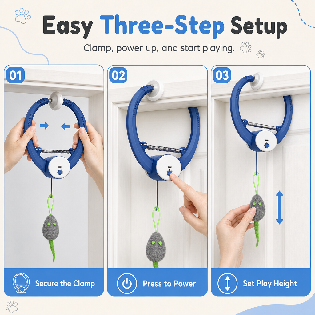 Automatic Hanging Toy with Door Frame Clip Electric Bouncing Mouse Interactive Toy for Pets