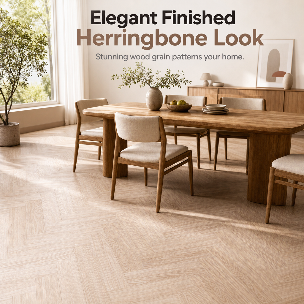 Self Adhesive PVC Floor and Wall Sticker Roll Wear Resistant Herringbone Pattern Flooring Decal for Home and Office 60cm x 3m