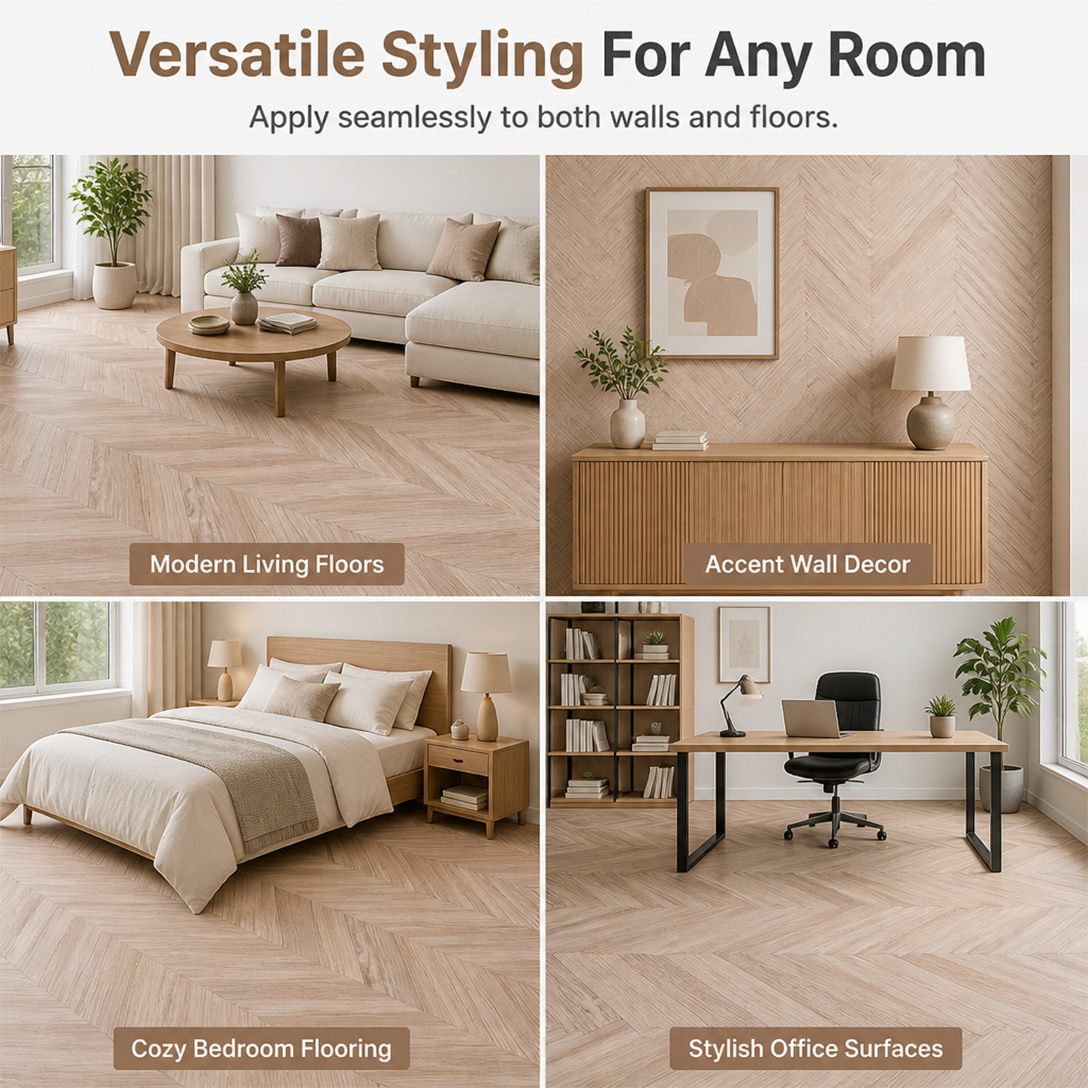 Self Adhesive PVC Floor and Wall Sticker Roll Wear Resistant Herringbone Pattern Flooring Decal for Home and Office 60cm x 3m