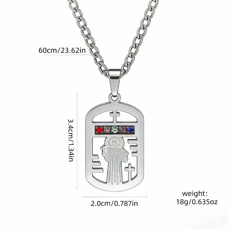 🛡️ 50% OFF! ✨ Men's Protective Pendant – Bold Stainless Steel Design, Vintage Religious Detailing & Colorful Stone Accents – Streetwear Edge with Everyday Confidence 🔱